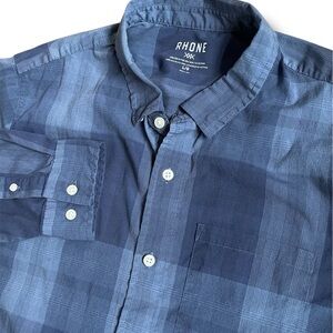 Rhone Mens Large Button Up Blue Checkered Long Sleeve Shirt Style # 101567